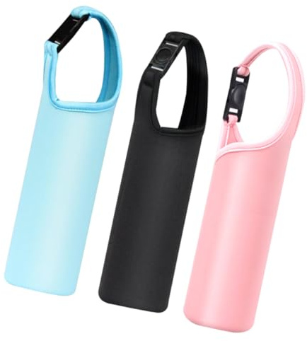 ELAYARD Custodia Termica per Borraccia in Neoprene Maniglia a Fibbia Set da 3 Pezzi Nero Azzurro Rosa Resistente a Graffi e Cadute Borsa Portabottiglie Adatta a Bottiglie in