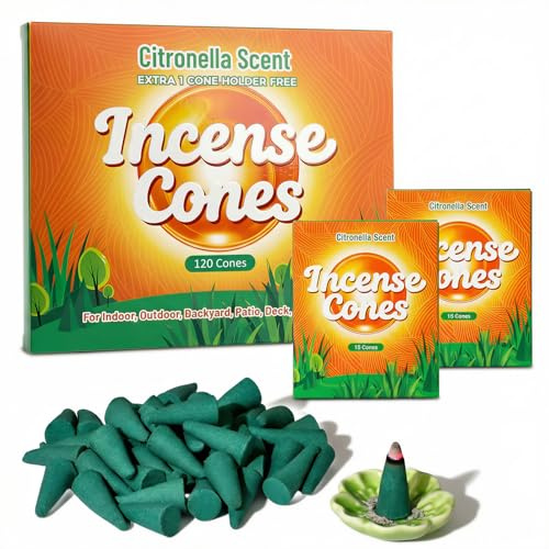 SCENTORINI Citronella Incense Cones 120 Count with Holder Garden Patio | Lemongrass Fragrance Cones for Indoor and Outdoor Spaces, Including Homes, Gardens, Patios, Camping Areas and BBQs