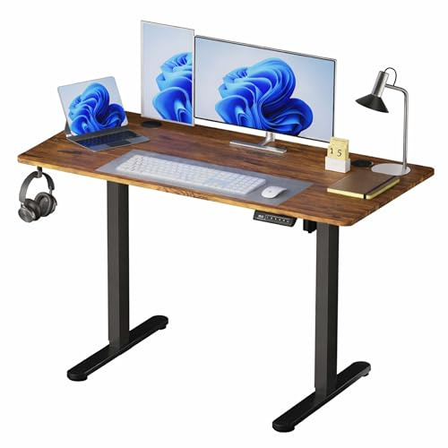 Relaxdays höjdjusterbart skrivbord, elektriskt, ståbordsdisplay, 120 x 120 x 60, metall, industriell, brun-svart