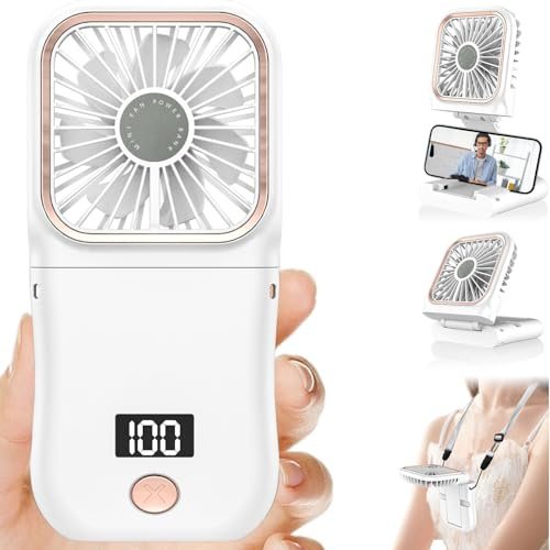 Kouric Ventilatore Portatile Pieghevole con Aroma e Supporto Telefono, Silenzioso Tascabile 4000mAh Display LED, 3 Velocità Autonomia 8 Ore USB-C, per Viaggio, Ufficio, Campeggio e Relax