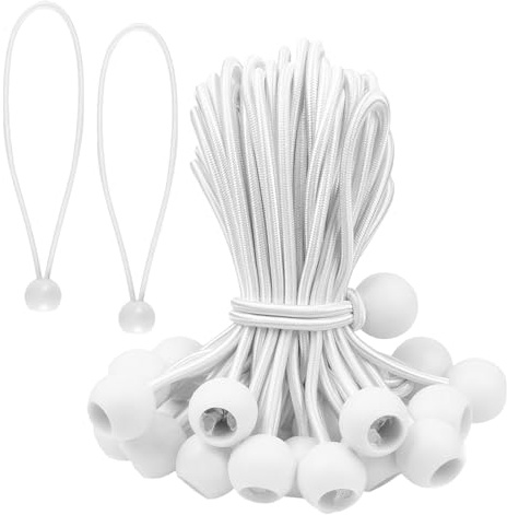 HASLED 50 Pièces Tendeur Élastique à Boule Blanc 30cm – Sandow pour Bâche avec Boules de Fixation – pour Tente, Bannière, Store, Voile d’Ombrage, Bâche de Piscine