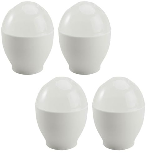 JEWEDECO Cuociuova per Cuocere Uova in Camicia Accessorio da Cucina 4 Pezzi per Microonde in Pp Bianco Mantenendo L'umidità per Preparazione Colazione