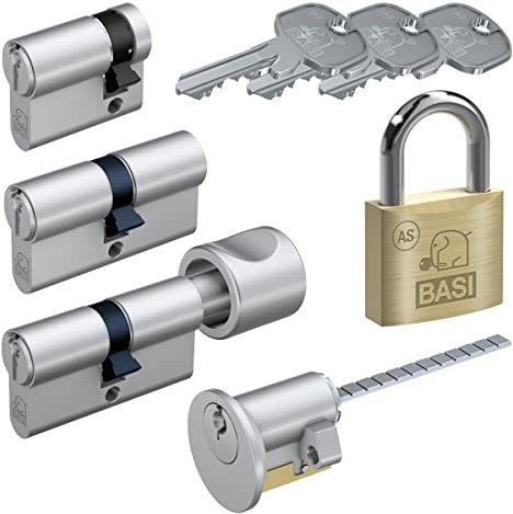 BASI | AS Schließzylinder | gleichschließend und frei kombinierbar | Viele Längen verfügbar | Profilzylinder für Haus und Wohnung | Knaufzylinder A:K30 mm B:30 mm