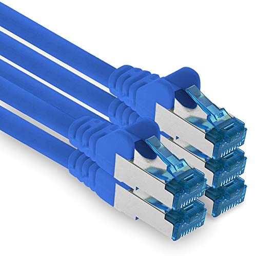1aTTack.de Câble réseau Ethernet Gigabit LAN CAT.6a 10 m, câble patch RJ45 10 Gb/s SFTP PIMF bleu - 5 pièces