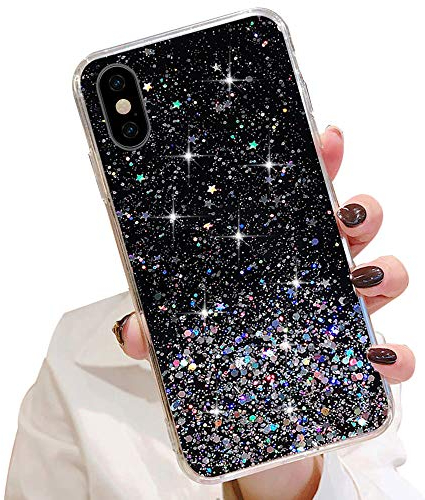 LCHULLE Glitzer Hülle Kompatibel mit iPhone X/Xs(5.8 Zoll) Handyhülle Mädchen Schuzhülle Glitzer klar TPU Bumper Silikon Hülle Handyhülle Tasche Case Cover für iPhone X/Xs Schwarz