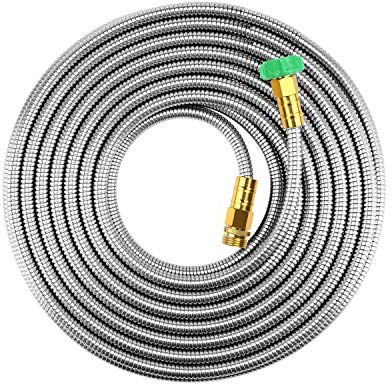 BEAULIFE Short Metal Steel Garden Hose 15 Feet Drinking Rv Water Hose Dehumidifier Drain Hose Connector Extension Attachments 3/4” Hose Bib Faucet Reel Extender for Outdoor