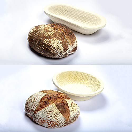 Professional Eco-Friendly 1kg Oval Waffle Pattern & 1kg Round Waffle Pattern Proofing Basket Banneton Brotform Brotformen Bread Making - Heavy Duty - Sustainable Wood Pulp Eco Friendly