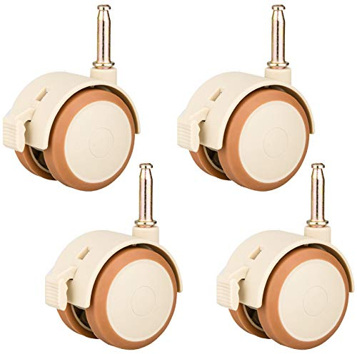 4er Set Lenkrollen für Kinderbetten,47 mm Möbelrollen aus Gummi,Räder mit Bremse,Doppelrollen mit Hülse Stift 7mm,leise Geeignet für Kindermöbel Blumenständern,freilaufend