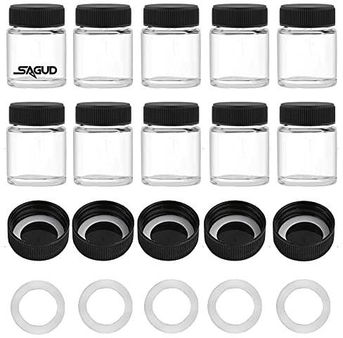 SAGUD 10pcs Airbrush Bottles 2/3oz 20cc with Plastic Lids Kit and Extra 5pcs Lids 5pcs O-Ring, Air Brush Paint Storage Pigments Color Inks