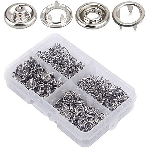 50 Stück Φ10mm Jersey Druckknöpfe Metall, Nähfrei Buttons Hohle Feste Knöpfe Werkzeug Prong Schnalle Kam Snaps für DIY Basteln Baby Kinder Jersey Stoff, Kleidung Taschen (Silber)
