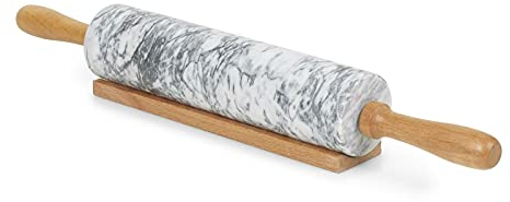 EliteKoopers 1Pcs Marble Rolling Pin for Baking with Wooden Stand Speckle Finish