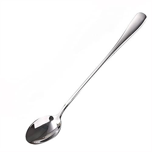Juego de 6 cucharillas de mango largo para café con latte, acero inoxidable pulido, juego de cucharas de té, cubiertos para helado, mango de Sundae, cuchara de cabeza ovalada