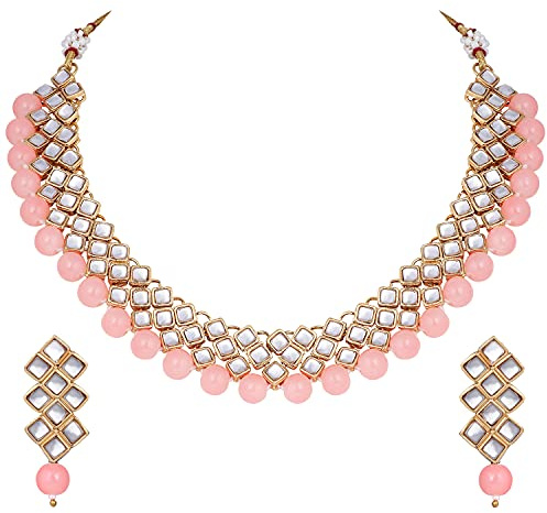 Aheli Stylish Bollywood Wedding Party Wear Necklace Earring Set Indian Ethnic Traditional Jewelry for Women (Peach)