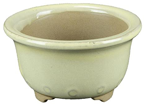 Runde Morrisan japanische Bonsaischale aus weiss glasiertem Steinzeug 7x7x4 cm - B02-8-7C