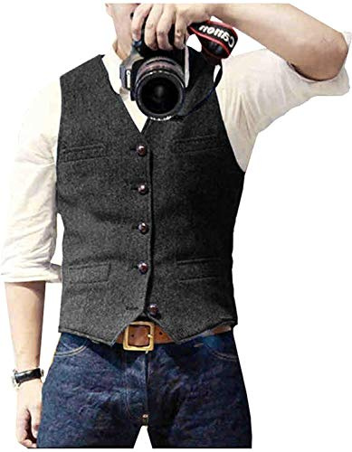 Traje de los hombres Tweed Chaleco Espiga Formal Vestido Chaleco Lana Slim Fit Vintage