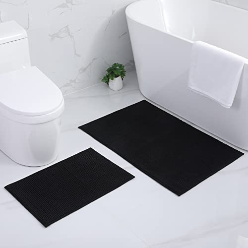 Homaxy Chenille Badezimmerteppich 2er-Set Badteppich Badematte rutschfest | 40x60+60x90cm Schwarz, saugfähiger Badvorleger, maschinenwaschbar Duschvorleger, weich komfortabel Badematten & Badteppiche