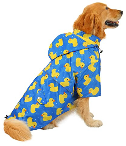 HDE Premium 2-Layer Zip Dog Raincoat Poncho w/Leash Hole & Hood B Duck 2XL