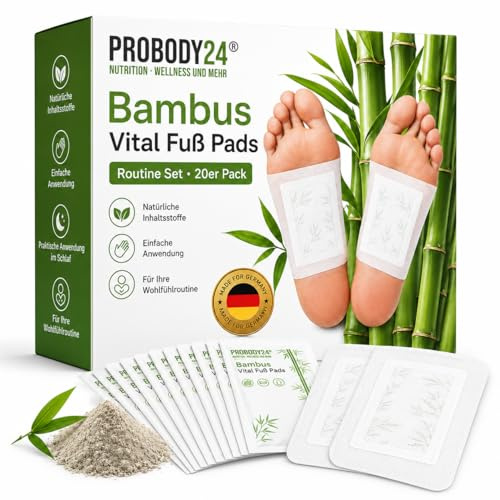 PROBODY24 Bambus Vital Fußpflaster 20 Stück – Wellness Fußpads mit Bambusessig, Holzessig & Turmalin – einfache Anwendung über Nacht