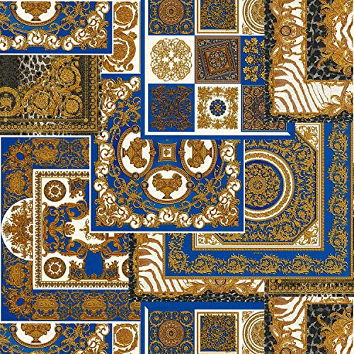 Papier peint baroque Profhome 370481-GU papier peint intissé légèrement texturé au style baroque scintillant or bleu blanc 7,035 m2