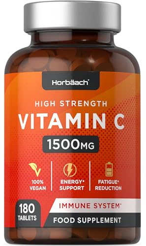 Vitamin C Tablets 1500mg | 180 Count | High Strength Vitamin C as Ascorbic Acid | Suitable for Vegetarian and Vegan | by Horbaach
