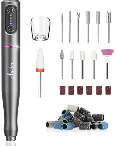 Nagelfräser für Gelnägel Kabellos, Auriox Elektrische Nagelfeile Fräser für Gelnägel, USB Wiederaufladbare, 25000u/min 3 Geschwindigkeitsstufen einstellbar, Maniküre Pediküre Set, Nail Drill
