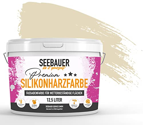 SEEBAUER diy Silikonharz-Fassadenfarbe Beige 5L für Außen (No. 433 Vanilla Cream) Selbstreinigende Fassadenfarbe mit Lotuseffekt - Geeignet für Putz, Mauerwerk und Beton