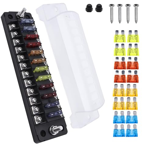 HISports 12 Wege Sicherungsblock mit LED-Warnanzeige ATC/ATO mit negativem Bus, wasserdichte Schutzabdeckung, Aufkleber, Etiketten für 12 V/24 V, Auto, LKW, Boot, Marine, Wohnmobil