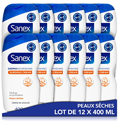 SANEX - Dermo rückfettend, rückfettend, Duschgel, Cremeformel, für die ganze Familie* – entwickelt mit Dermatologen – spendet Feuchtigkeit für trockene Haut und schützt – 12 x 400 ml