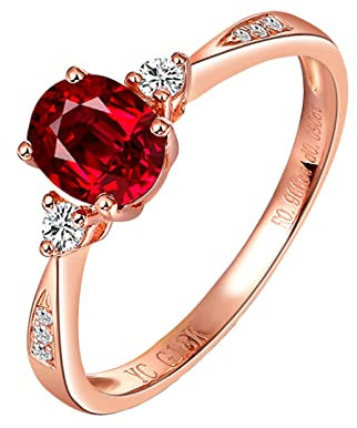 AMDXD Echt Schmuck Ringe Rubin 0.9ct Rot, Damen Diamant Ring 18 Karat Au750 Rotgold Oval Design Pärchen Ringe Partnerringe Hochzeitsring Diamantring 0.09ct, Gr.51 (16.2)