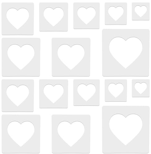 16 Stück große Herzschablonen, Herz-Schablonen in verschiedenen Größen für Malvorlage, Herzschablone zum Basteln, Kunststoff, 5-Punkt-Herzvorlagen für Stoffwände, Kunstpapier, Heimdekoration