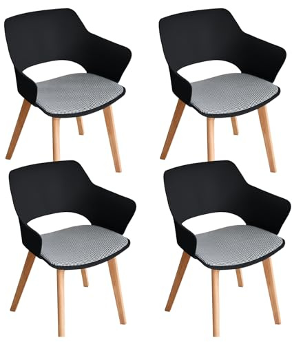 GrandCA HOME 4er-Set Nordischen Küchenstühlen, Esszimmerstuhl mit Massivholzbeinen, Gepolsterte Stühle für Schlafzimmer, Wohnzimmer, Küche,Schwarz