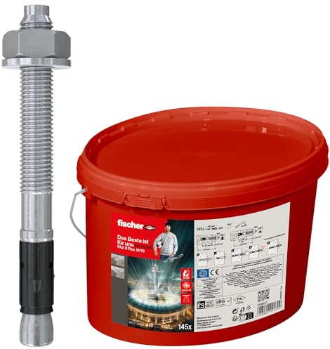 fischer Bolzenanker FAZ II Plus 10/10 gvz im Eimer, Schwerlastanker mit hoher Tragfähigkeit, 145 Ankerbolzen für Befestigungen schwerer Lasten und Stahlkonstruktionen, Seismik- & ETA-Zulassung