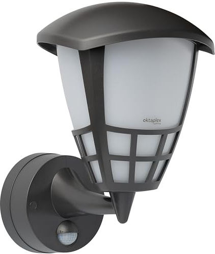 Oktaplex Bel Retro Aussenlampe mit Bewegungsmelder Anthrazit 230V IP54 | E27 Leuchtmittel wechselbar, Wandlaterne mit Dämmerungsschalter, Wandleuchte