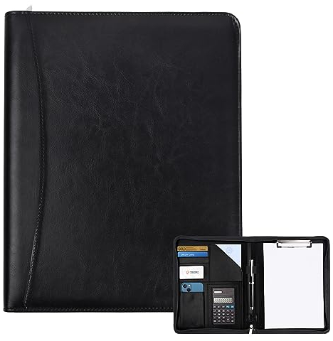 Business Schreibmappe A4 Konferenzmappe PU Leder Businessmappe Arbeitsmappe Kunstleder mit Reißverschluss Dokumentenmappe für Unternehmen Büro Reisen Schreibmappe mit Klemmbrett Aktenmappe Organizer