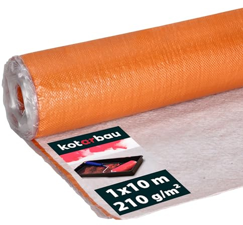 KOTARBAU® Malervlies 1 x 10m Abdeckfolie Maler Abdeckvlies 210g/m2 wasserdichte Orange Beschichtung Malerzubehör Malerfliesrolle mit Textilauflage Matti Cover Baumatte