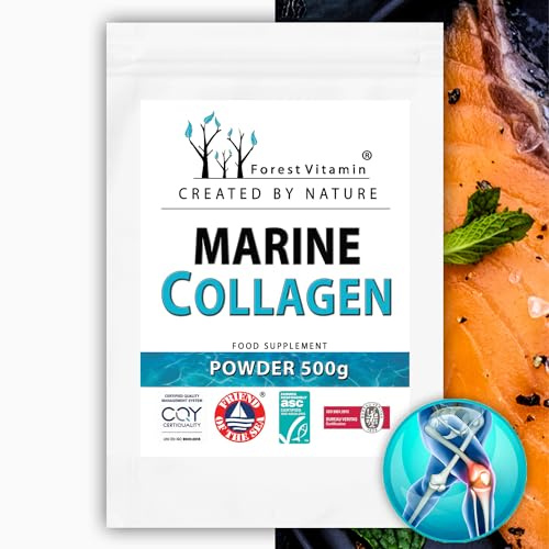 COLLAGEN - Forest Vitamin - Marine Collagen - 500g Pulver - 100% natürliches Fischkollagen - Hydrolysiertes Meereskollagen - Geeignet für Vegetarier - Gelenke, Knochen, Muskeln