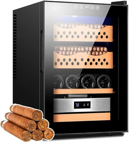 XENITE Elektronischer KüHl-Humidor (50 L/Fasst 200–300 Zigarren), Touch-Steuerung + 3-Lagige Holzregale + Feuchtigkeitskontrolle, Zigarren-Humidor Aus Spanischem Zedernholz,B