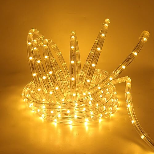 GAOUK 220V Warm White LED Rope Light, 360° Lighting, IP65 Waterproof, 36 LEDs/m, 10M, Indoor/Outdoor Decorative String Light