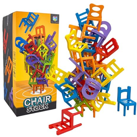 OFGAOO 42 Teile Stapelstuhl-Spiel, Mini Stuhl Balance Blöcke Spielzeug, Geschicklichkeitsspiel Mit Stapelturm Und Stapelstühlen