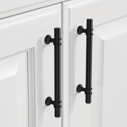 9BUILD 10 Pack 128mm Matte Black Kitchen Cupboard Handles - Drawer & Door Handles in Zinc Alloy