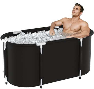 XICIKIN Tragbare Badewanne für Erwachsene, Faltbare Badewanne mit Aufbewahrungstasche, Aluminiumlegierung, Schwarz, Freistehend, Modern, Compact, 33 Gallonen, Rechteckig