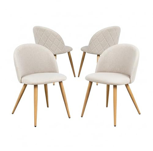FurnitureR Juego de 4 sillas de Comedor, sillas Blandas, sillas de Cocina, Asiento de Tela de Forro Polar para Comedor, salón, hogar, Color Beige