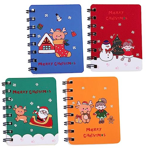 Lurrose 4stücke Weihnachts Spiral-notizblöcke Tragbare Mini-notizbücher Blau Grün Gelb Und Rot Notizpads Für Schüler Journaling Und Kreative