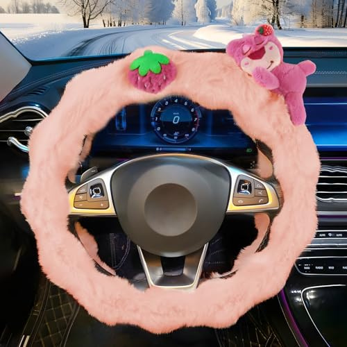 SilverChry Plüsch Lenkradhülle Universal, 15 Zoll (38 cm) Plüsch Lenkradbezug Winter, Weiche Auto Lenkradabdeckung, Anti Rutsch Lenkrad Abdeckung (Rosa)