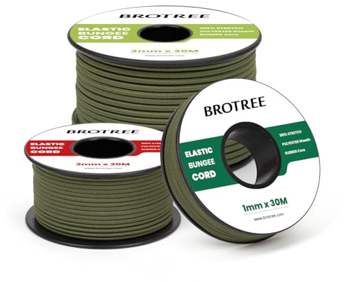 Brotree Corda Elastica Cordoncino Elastico 1mm x 30m Filo Elastico Corda Gomma Corde Elastiche per Fai da te, Artigianato, Braccialetti, Cucito, Perline, Gioielli, Tende e Zaino - Verde Militare