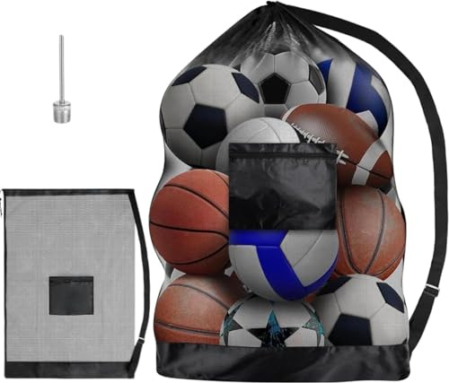 YFPOPONE Extra Large Football Bag, 72 * 100cm Ball Bags for Football, Mesh Bag with 1 Air Pins, Drawstring with Adjustable Shoulder Strap for Outdoor Indoor