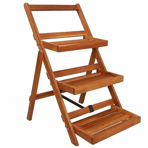 ShGaxin Blumenständer 3 Stufen, Pflanzenständer, Pflanzenregal, Blumenregal, Blumentreppe, Pflanzentreppe, Blumentisch, Balkon Regal, 50 x 63 x 80 cm Massivholz Akazie