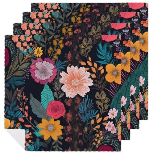 Stoffservietten, 4 Stück, 47 x 47 cm, bedruckt, waschbar, Polyester, buntes Boho-Blumenmuster, für Weihnachten, Thanksgiving, Hochzeiten