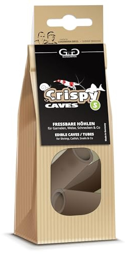 GlasGarten Crispy Caves | Taille S / 3 pcs - cavités comestibles pour crevettes d'ornement, 2en1 = cachette & Lieu de Nourriture, Riche en Fibres avec Fibres de Bois & Feuilles de Noyer