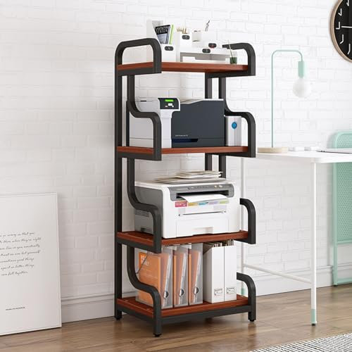 SGKOMN Home 4-Tier AV Media Stand Audio/Video Rack CD Player Stand Stereo Component Storage Cabinet with Wooden Shelf for Home/Office/Theater, 60x40x132cm(Black-b-One Size)